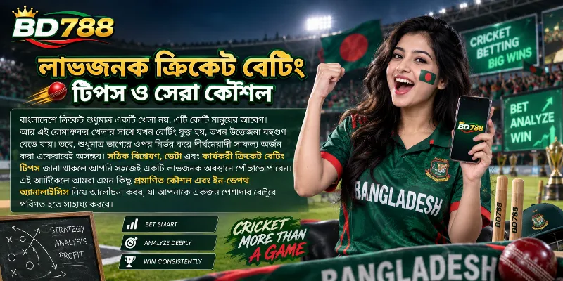 একটি ডিজিটাল ড্যাশবোর্ডে ক্রিকেট বেটিংয়ের বিভিন্ন ডেটা, অ্যানালাইসিস এবং কৌশল প্রদর্শিত হচ্ছে, যা দীর্ঘমেয়াদী সাফল্যের জন্য প্রয়োজনীয়।